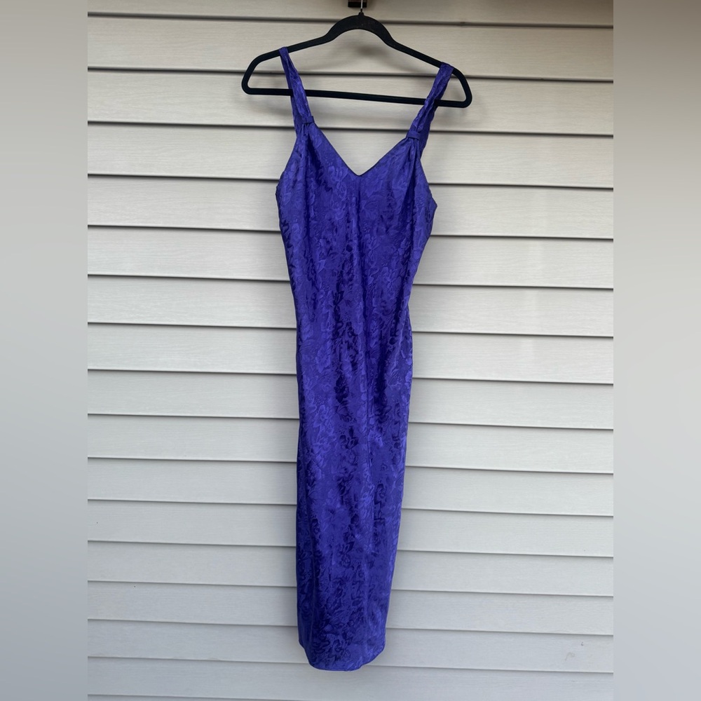 Vintage Y2K Circa 2000 USA Floral Maxi Slip Dress Straps Purple Medium
